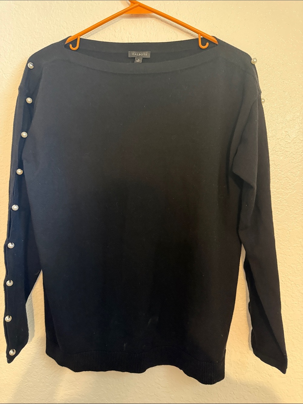 Talbots Black Small Sweater pearls on sleeves Women’s